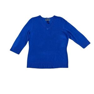 Karen Scott 3/4 Sleeve Blue V-Neck Sweater Size XL